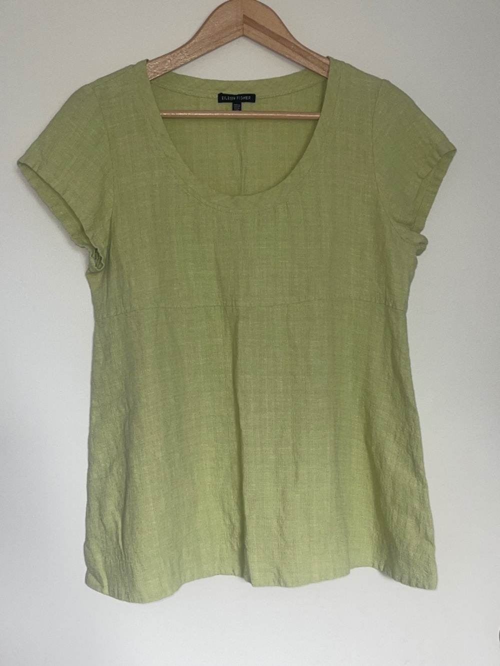 Eileen Fisher Light Green Linen Blend Short Sleeve Sweetheart Tunic Top Size Sma